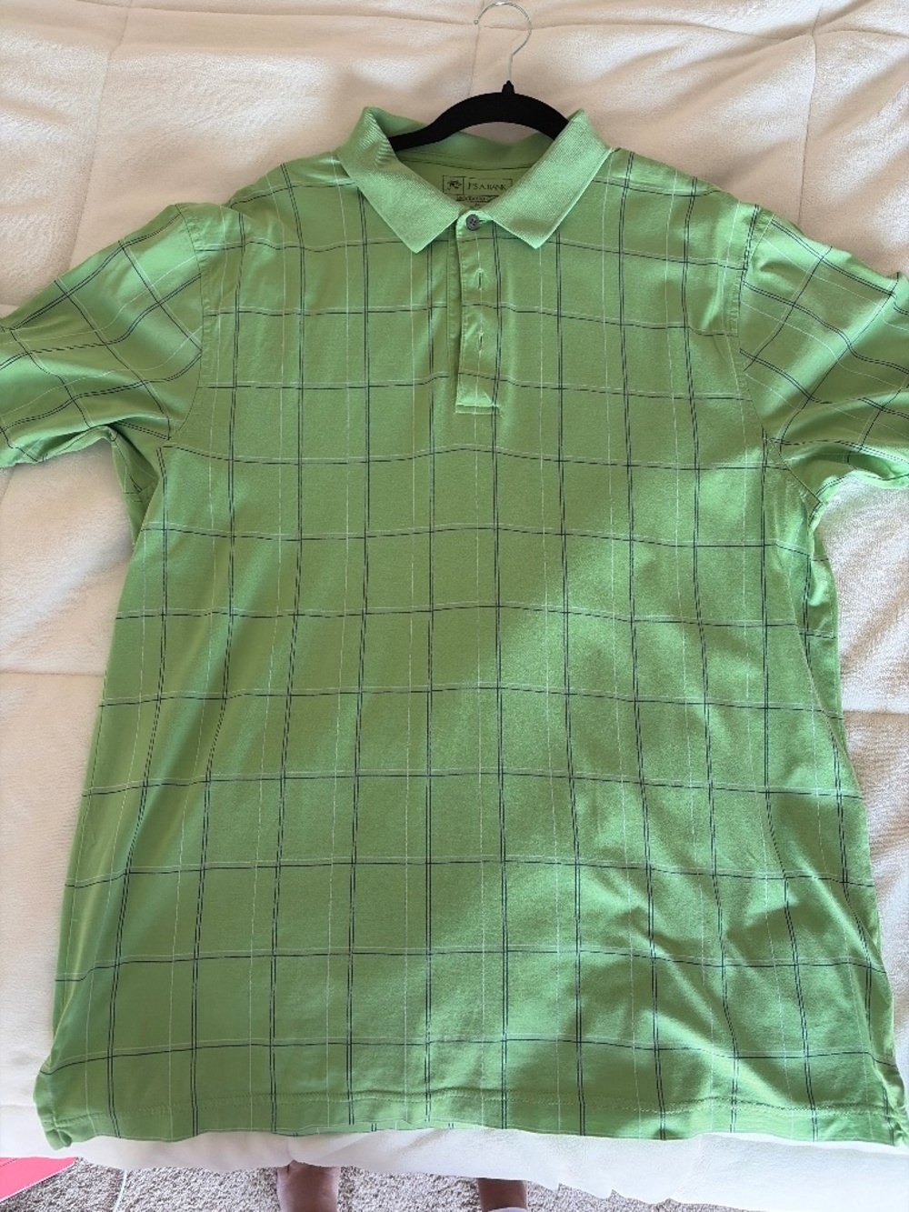 Jos. A. Bank Leadbetter Golf Polo Shirt Men's XL Green Grid Pattern 100% Cotton